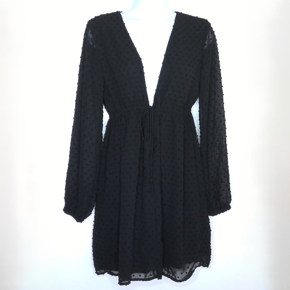 Tavik Women's Tunic Top Beach Cover Up Black Swiss Dot Long Sheer Sleeve Sz M